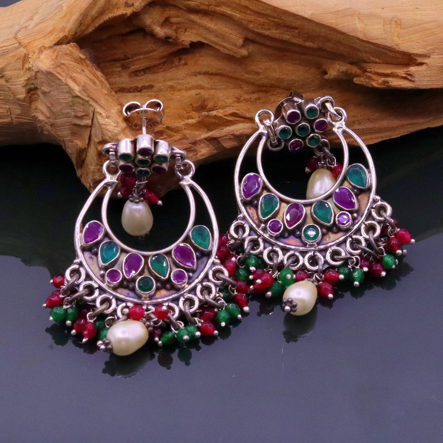 Vintage design 925 sterling silver handmade Gemstone stud earring drop dangling best design charm earrings hanging pearl tribal jewelry s715 - TRIBAL ORNAMENTS