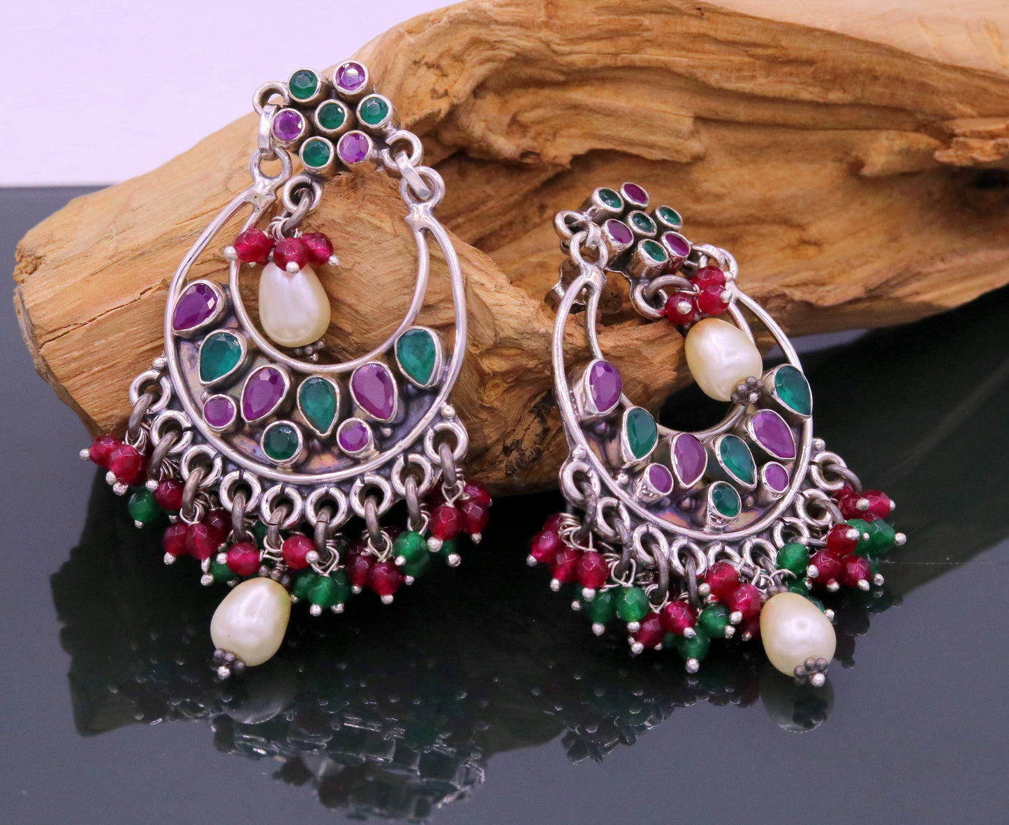 Vintage design 925 sterling silver handmade Gemstone stud earring drop dangling best design charm earrings hanging pearl tribal jewelry s715 - TRIBAL ORNAMENTS