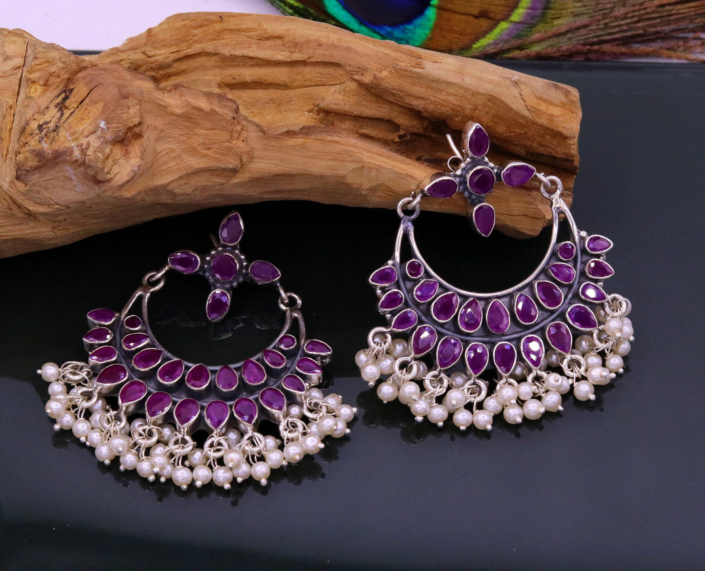 925 sterling silver handmade stylish modern chandelier drop dangle stud earring fabulous hanging pearl with gemstone tribal jewelry s718 - TRIBAL ORNAMENTS