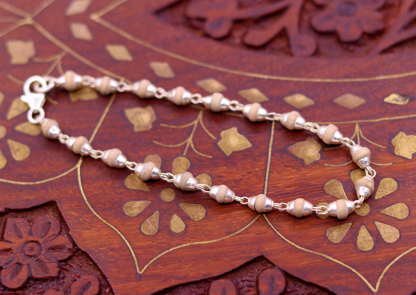 Sterling silver handmade bracelet excellent basil rosary beads bracelet unisex long flexible bracelet jewelry sbr110 - TRIBAL ORNAMENTS