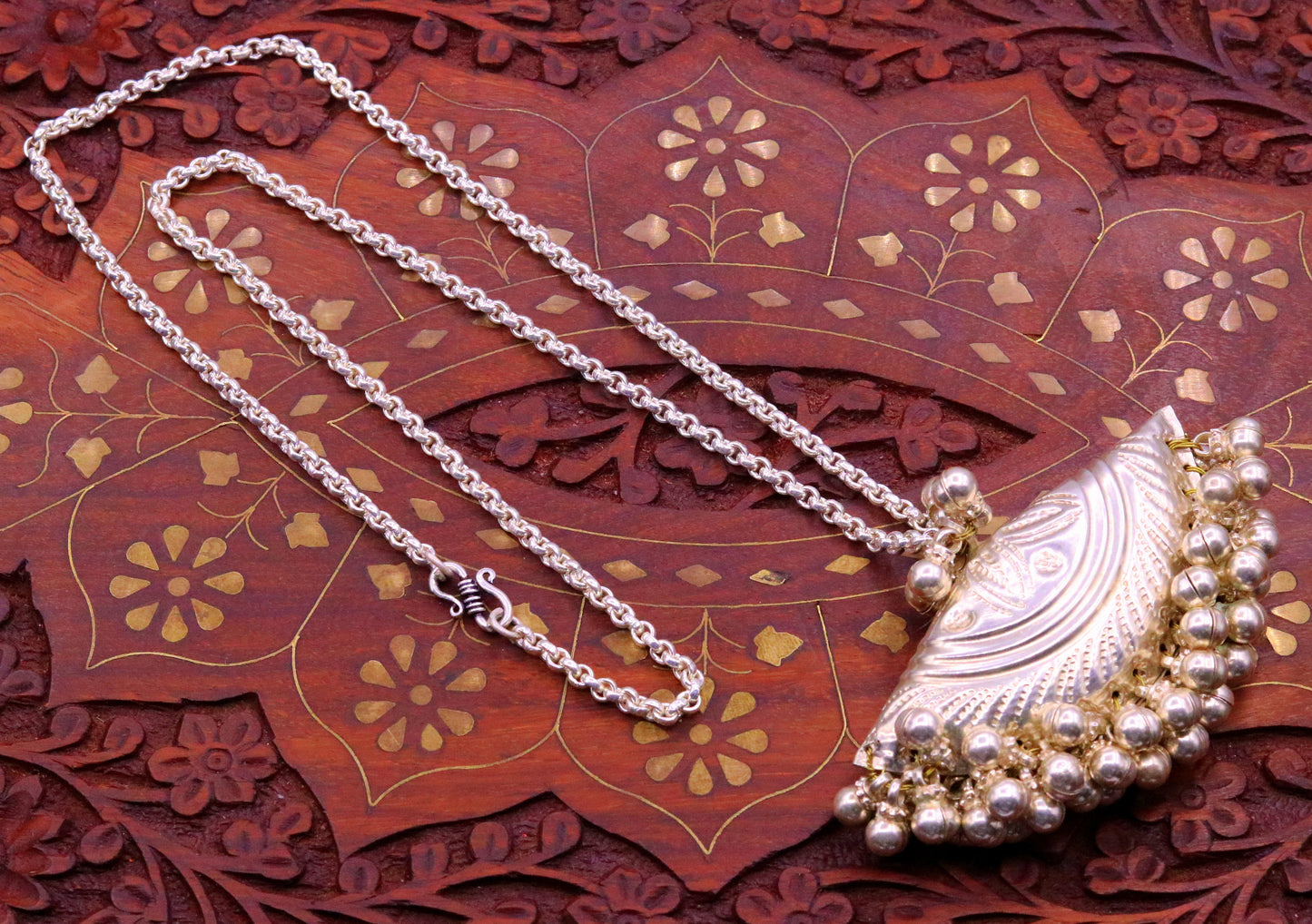 Handmade traditional design vintage antique design chain pendant necklace with hanging noisy bells tribal belly dance jewelry set95 - TRIBAL ORNAMENTS