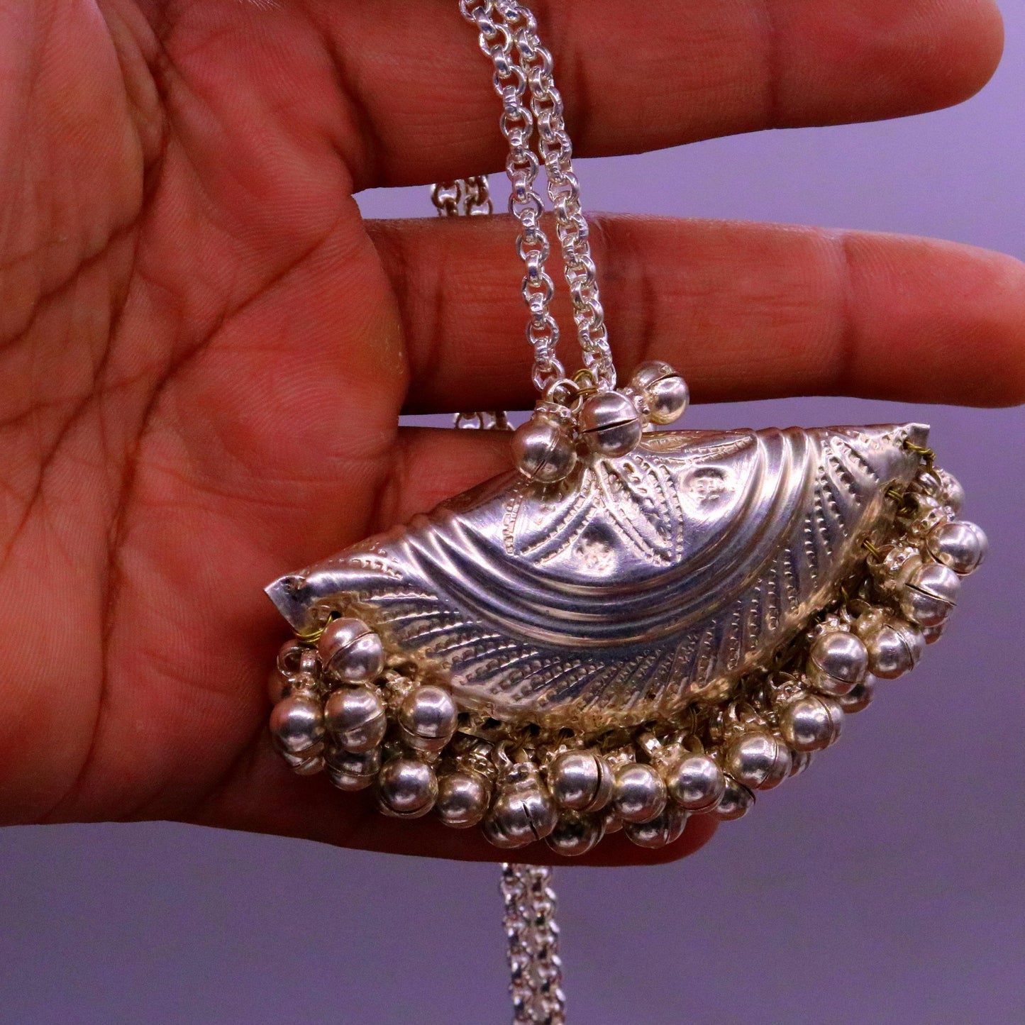 Handmade traditional design vintage antique design chain pendant necklace with hanging noisy bells tribal belly dance jewelry set95 - TRIBAL ORNAMENTS
