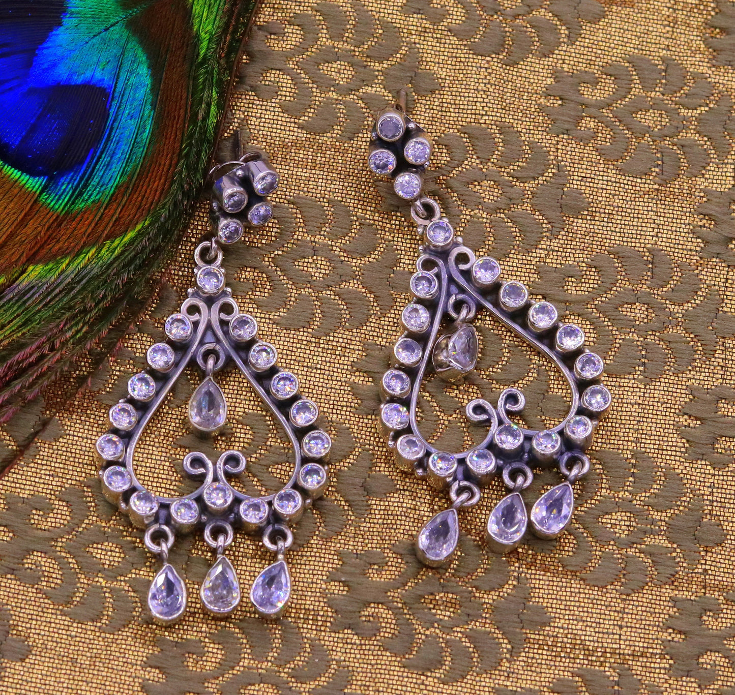 Amazing modern stylish 925 real silver handmade drop dangle stud earring excellent cubic zircon girls party jewelry, drop dangle  india s729 - TRIBAL ORNAMENTS