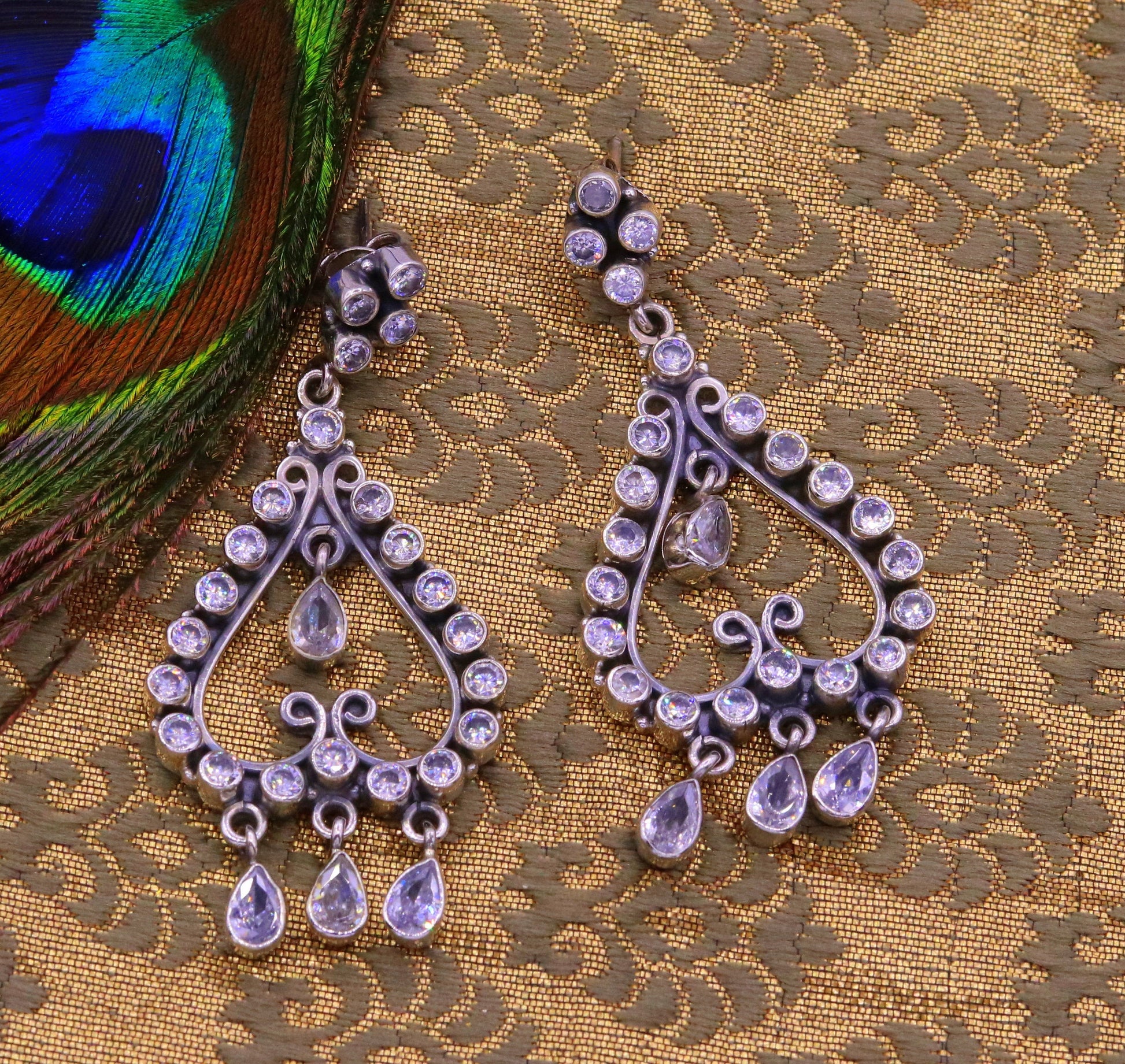 Amazing modern stylish 925 real silver handmade drop dangle stud earring excellent cubic zircon girls party jewelry, drop dangle  india s729 - TRIBAL ORNAMENTS