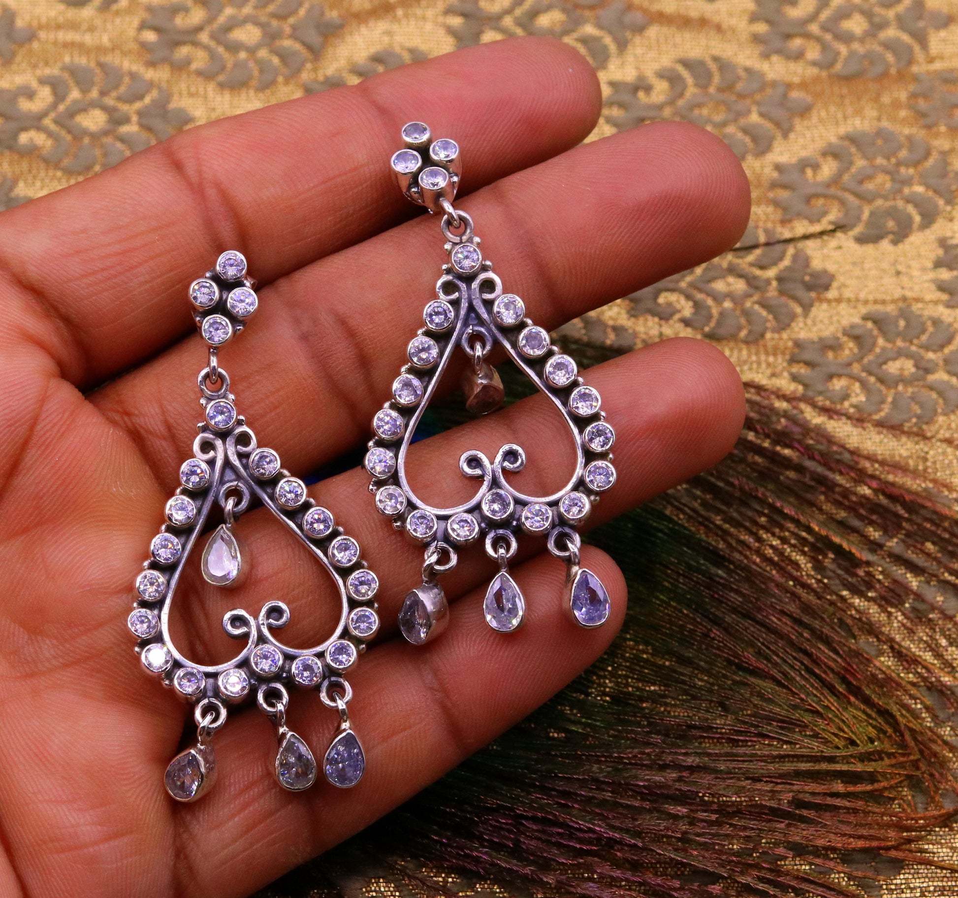 Amazing modern stylish 925 real silver handmade drop dangle stud earring excellent cubic zircon girls party jewelry, drop dangle  india s729 - TRIBAL ORNAMENTS