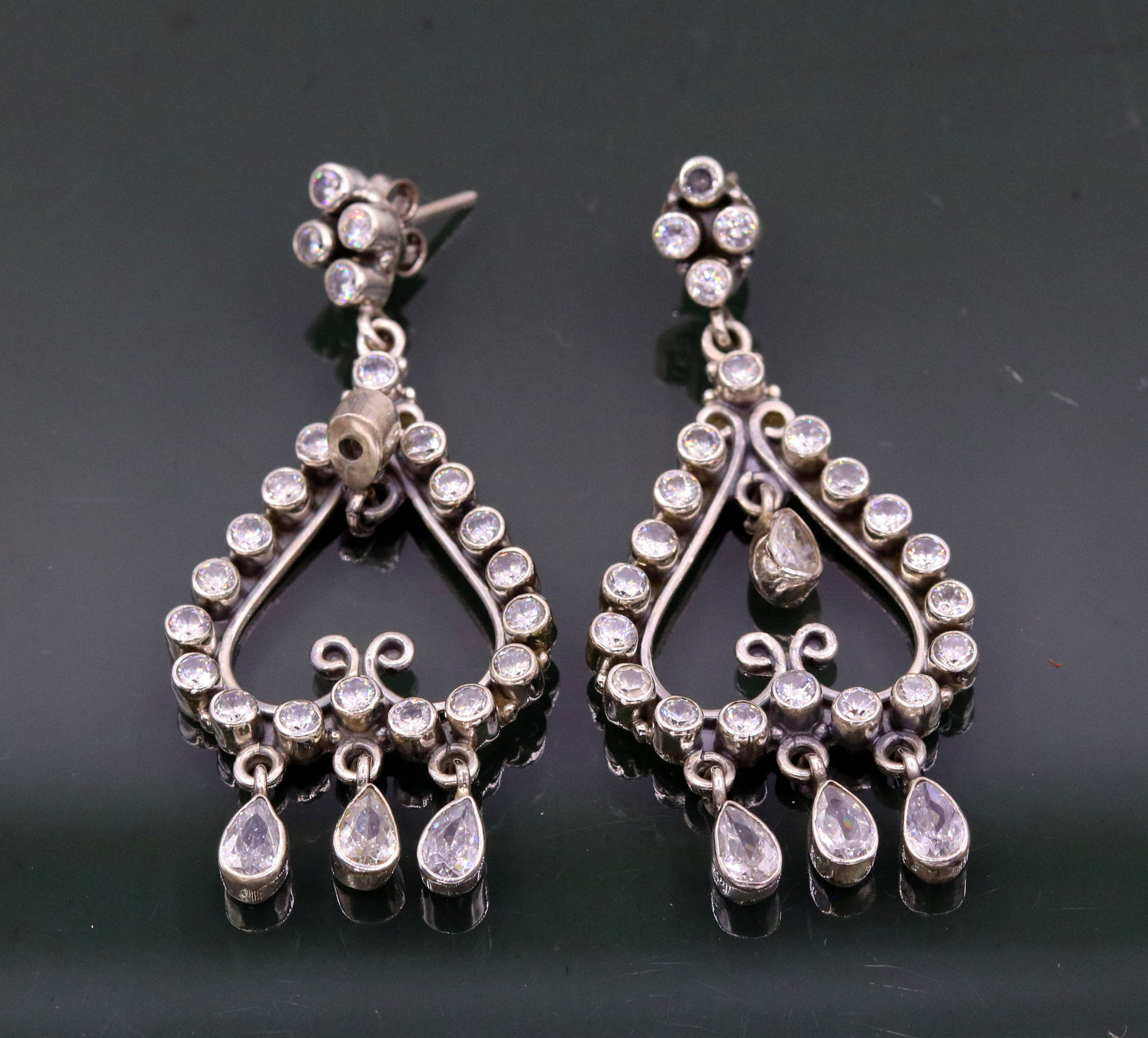 Amazing modern stylish 925 real silver handmade drop dangle stud earring excellent cubic zircon girls party jewelry, drop dangle  india s729 - TRIBAL ORNAMENTS