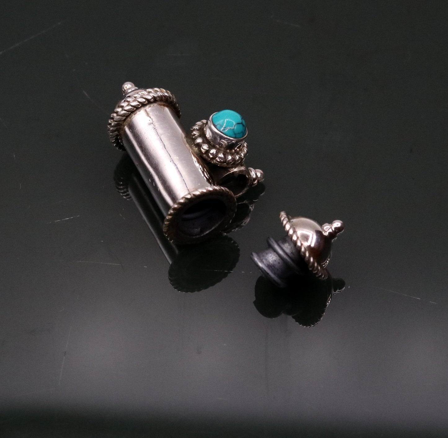925 sterling silver handmade Amulet box pendant with fabulous blue turquoise stone, excellent vintage design tribal ethnic jewelry nsp320 - TRIBAL ORNAMENTS