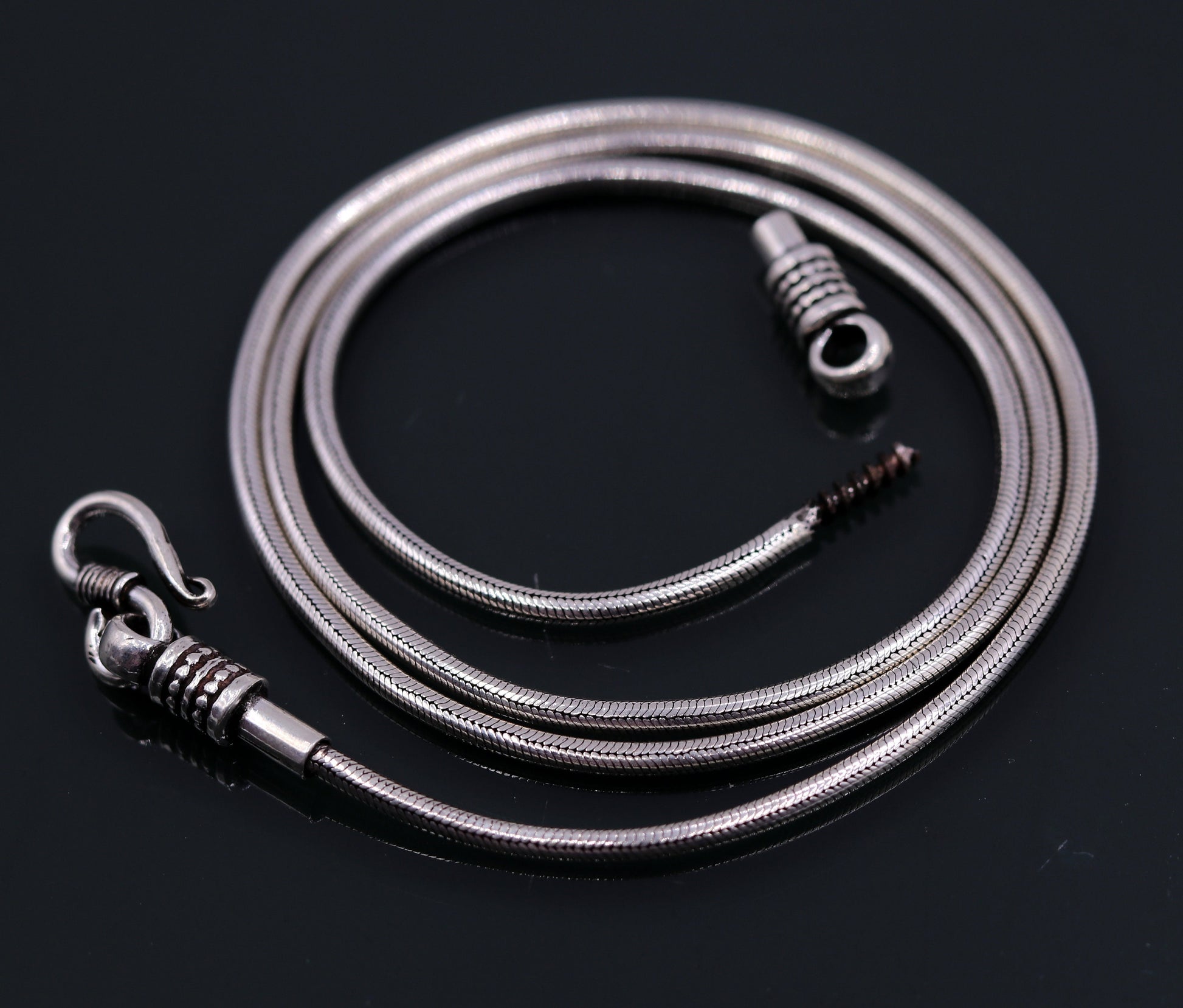 16" to 30" long screw chain 925 sterling silver handmade snake chain pendant chain, necklace chain, oxidized silver chain trendy style cch10 - TRIBAL ORNAMENTS