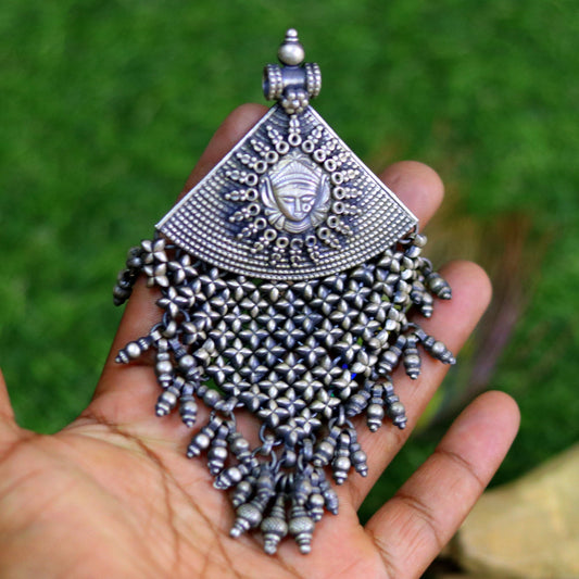 925 sterling silver Goddess Bhawani pendant, oxidized custom made gifting pendant necklace tribal ethnic temple charm jewelry nsp334 - TRIBAL ORNAMENTS