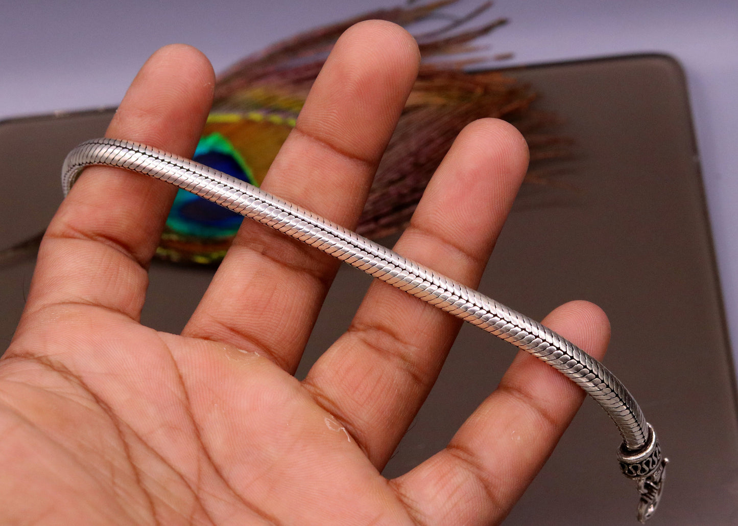 8.5" inches long 925 sterling silver handmade snake chain bracelet, D shape chain bracelet, half round snake chain bracelet unisex sbr149 - TRIBAL ORNAMENTS