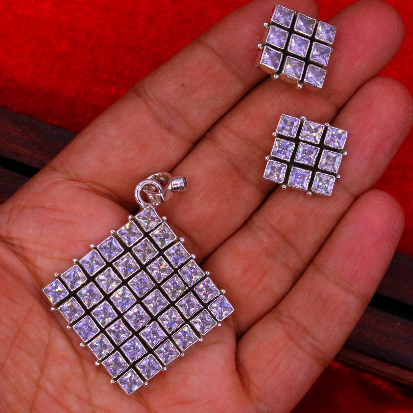 Handmade 925 sterling silver fabulous cubic zircon stone stud earring with gorgeous pendant excellent gifting jewelry necklace earring s663 - TRIBAL ORNAMENTS