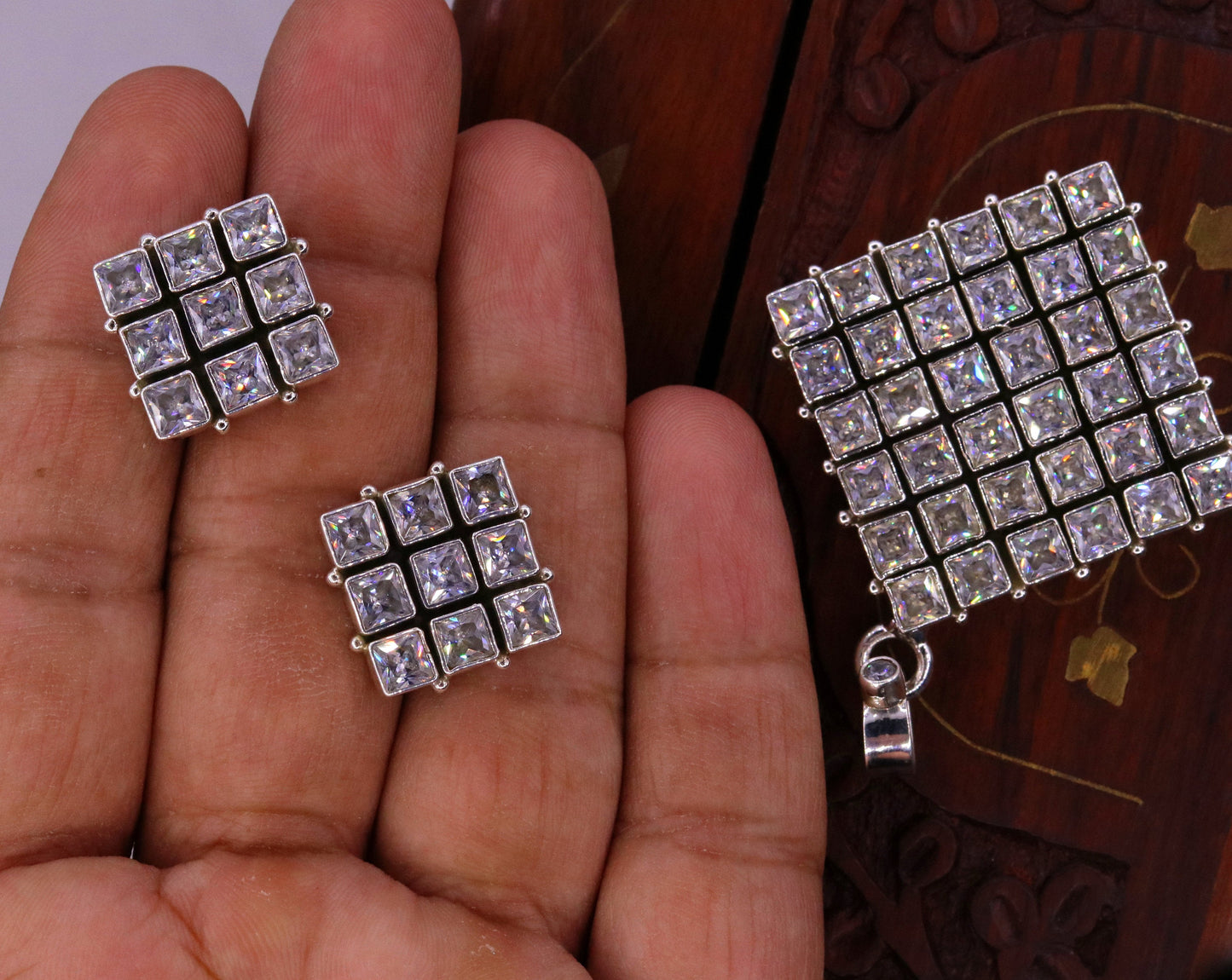 Handmade 925 sterling silver fabulous cubic zircon stone stud earring with gorgeous pendant excellent gifting jewelry necklace earring s663 - TRIBAL ORNAMENTS