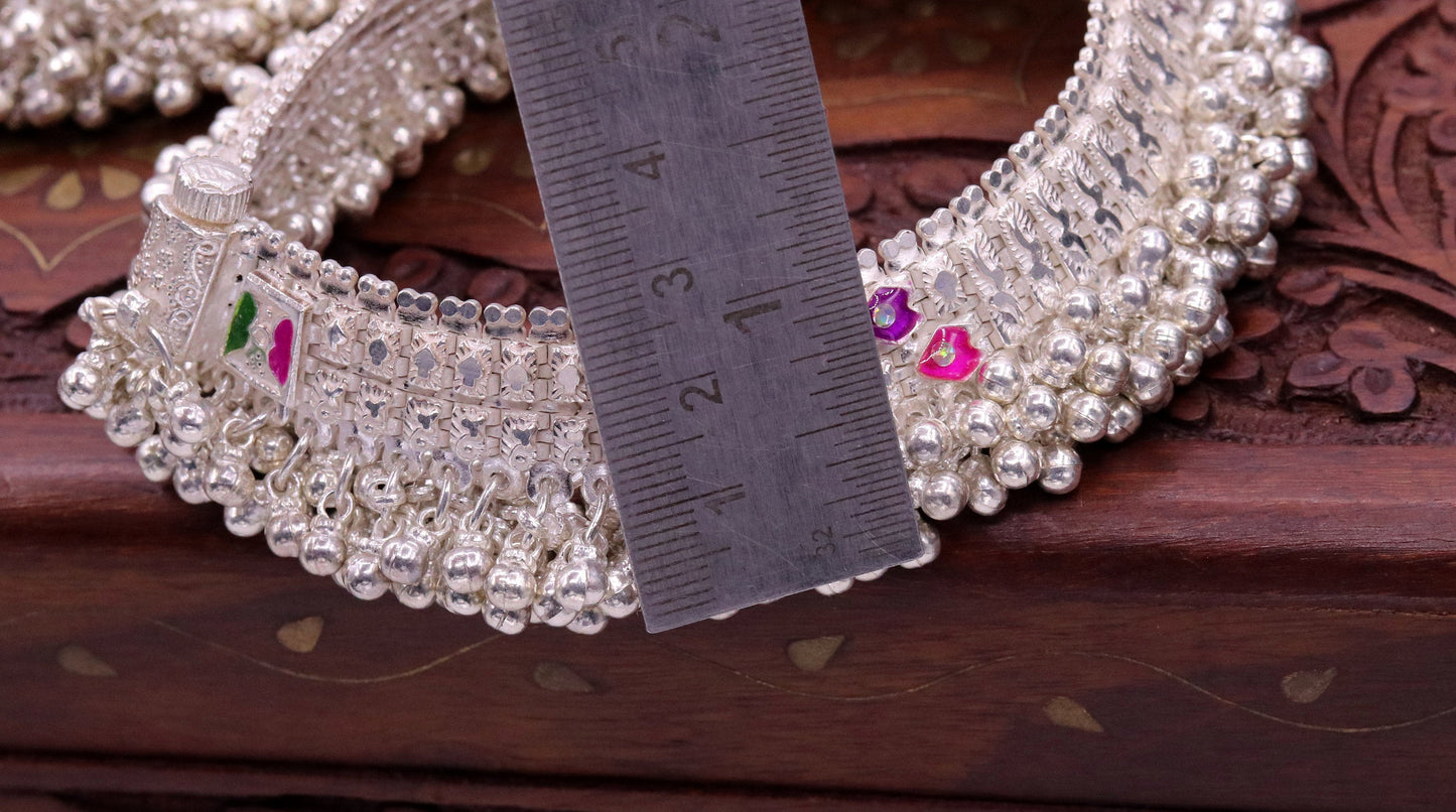 Vintage design handmade solid silver heavy anklet, excellent foot charm bracelet, amazing belly dance tribal jewelry from india ank56 - TRIBAL ORNAMENTS