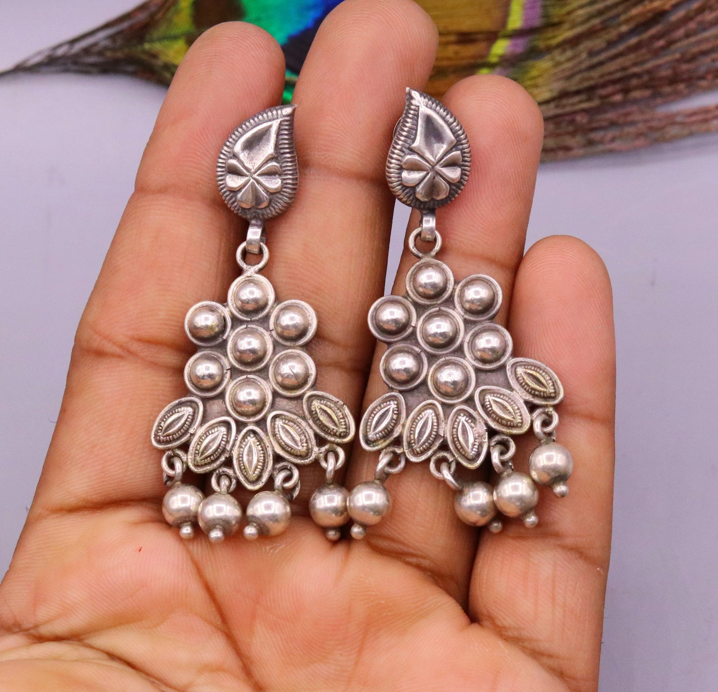 925 Pure silver stud earring unique vintage handmade design drop dangle earring ethnic tribal earring modern trend stylish jewelry  s818 - TRIBAL ORNAMENTS