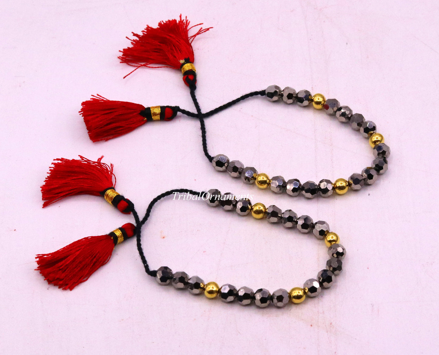 Vintage design handmade 20kt yellow gold wax beads with Gray stone size free cuff bracelet Nazarmaniya ethnic jewelry best gift for girl's - TRIBAL ORNAMENTS