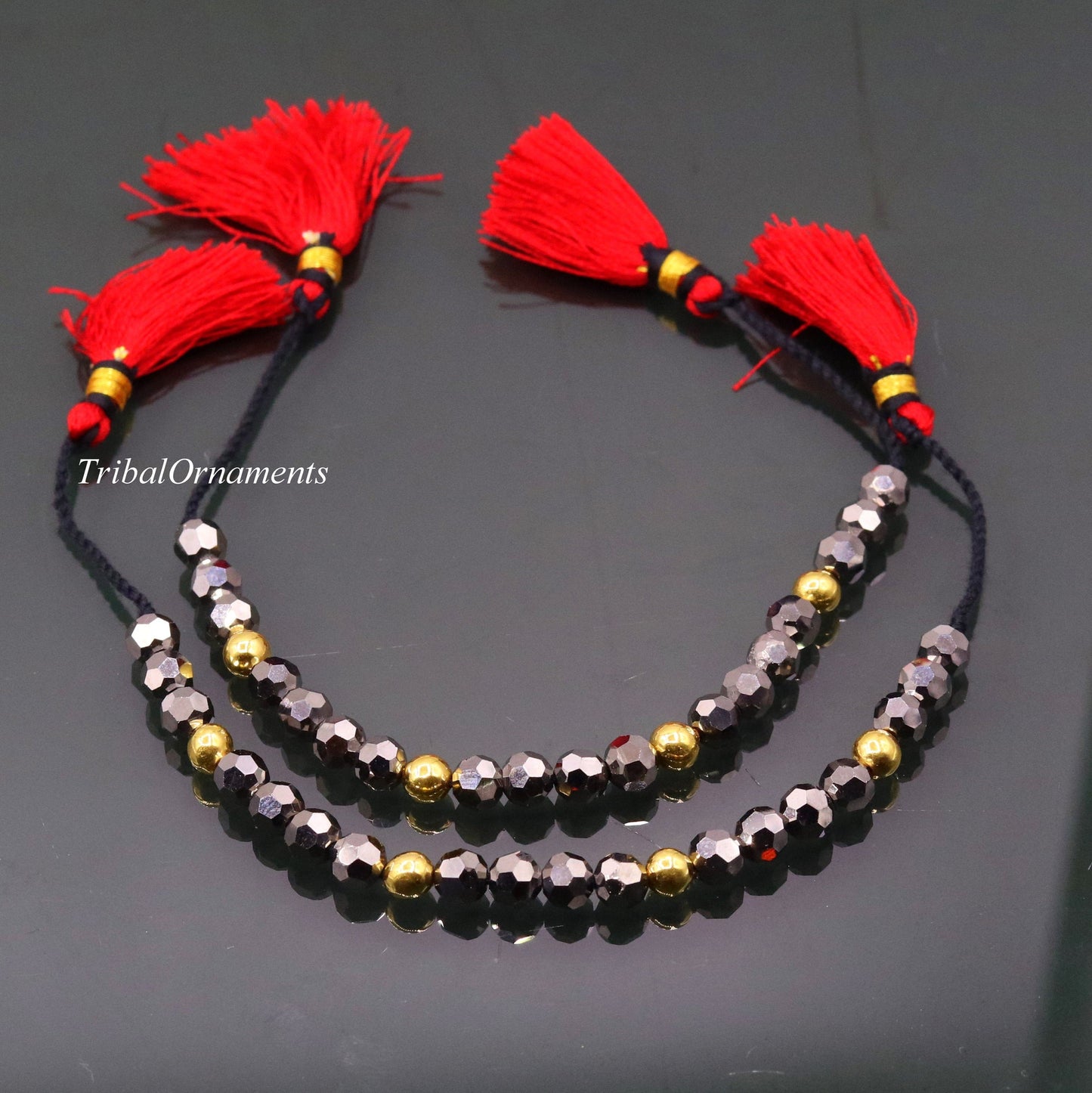 Vintage design handmade 20kt yellow gold wax beads with Gray stone size free cuff bracelet Nazarmaniya ethnic jewelry best gift for girl's - TRIBAL ORNAMENTS