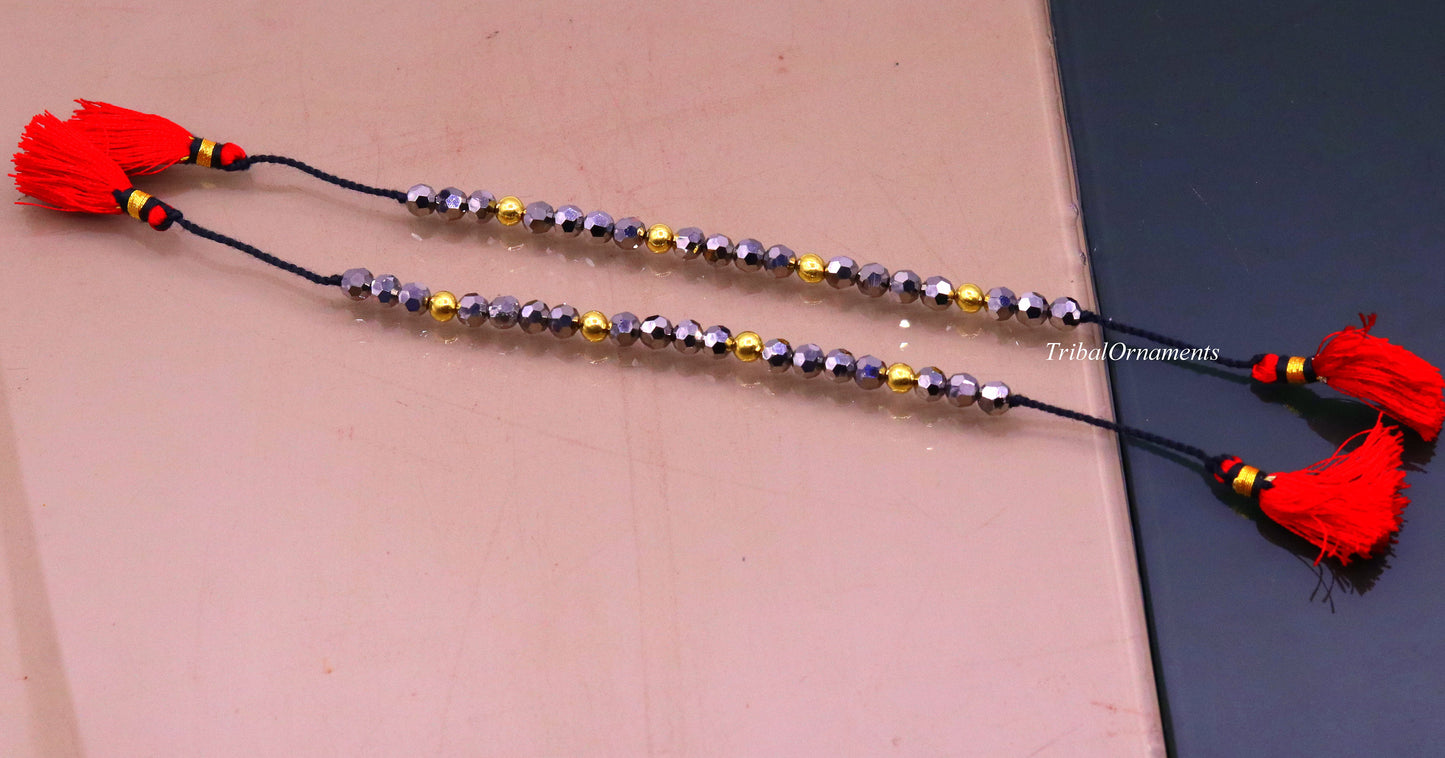 Vintage design handmade 20kt yellow gold wax beads with Gray stone size free cuff bracelet Nazarmaniya ethnic jewelry best gift for girl's - TRIBAL ORNAMENTS