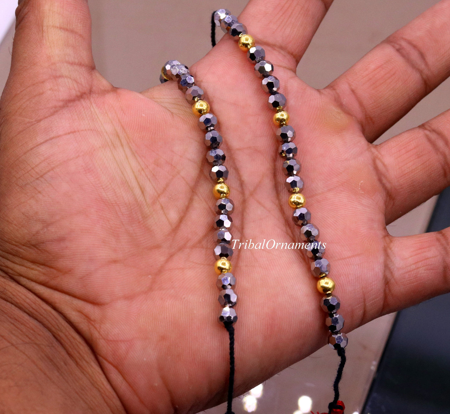 Vintage design handmade 20kt yellow gold wax beads with Gray stone size free cuff bracelet Nazarmaniya ethnic jewelry best gift for girl's - TRIBAL ORNAMENTS