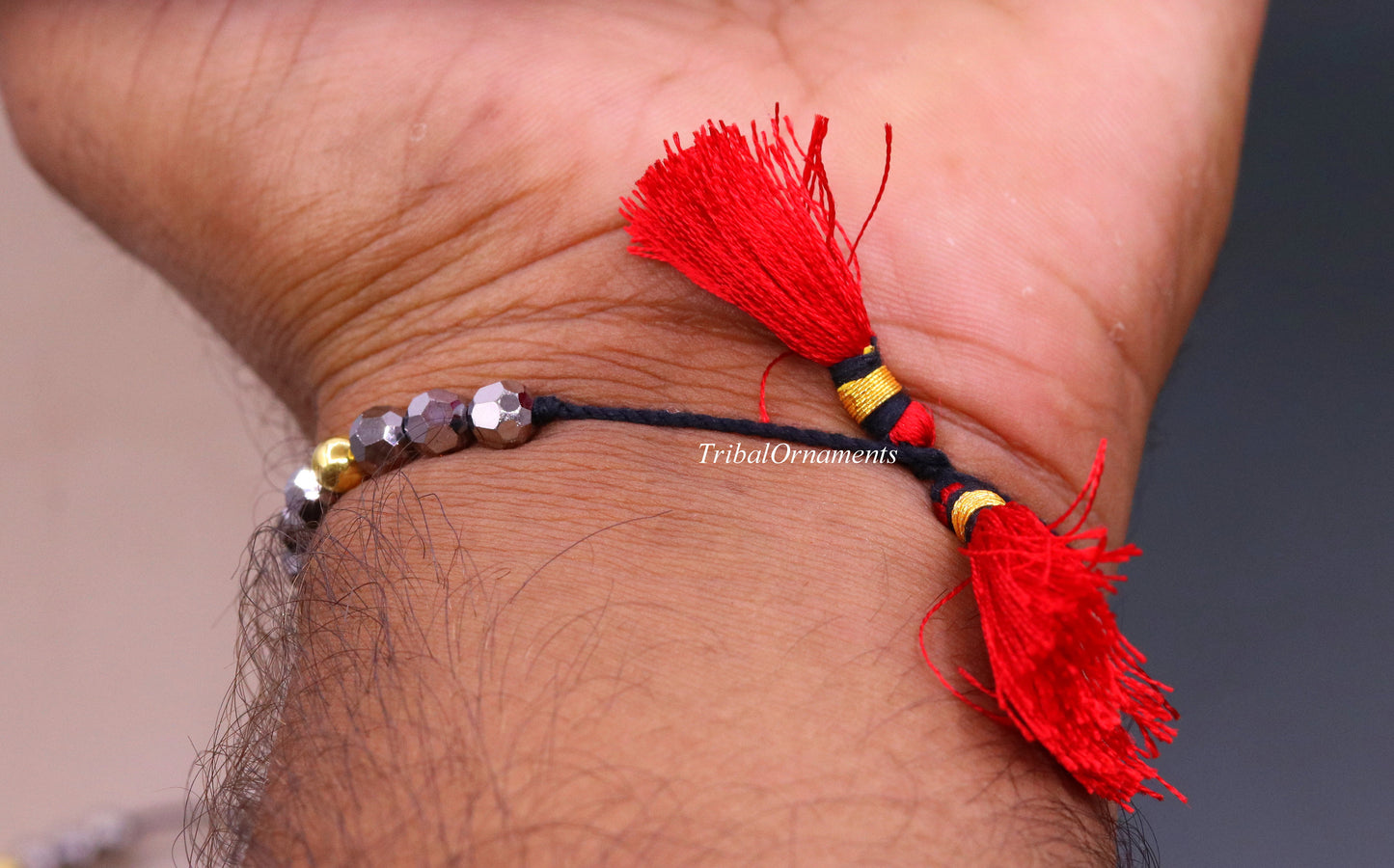 Vintage design handmade 20kt yellow gold wax beads with Gray stone size free cuff bracelet Nazarmaniya ethnic jewelry best gift for girl's - TRIBAL ORNAMENTS