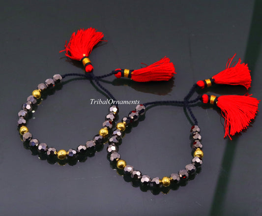 Vintage design handmade 20kt yellow gold wax beads with Gray stone size free cuff bracelet Nazarmaniya ethnic jewelry best gift for girl's - TRIBAL ORNAMENTS