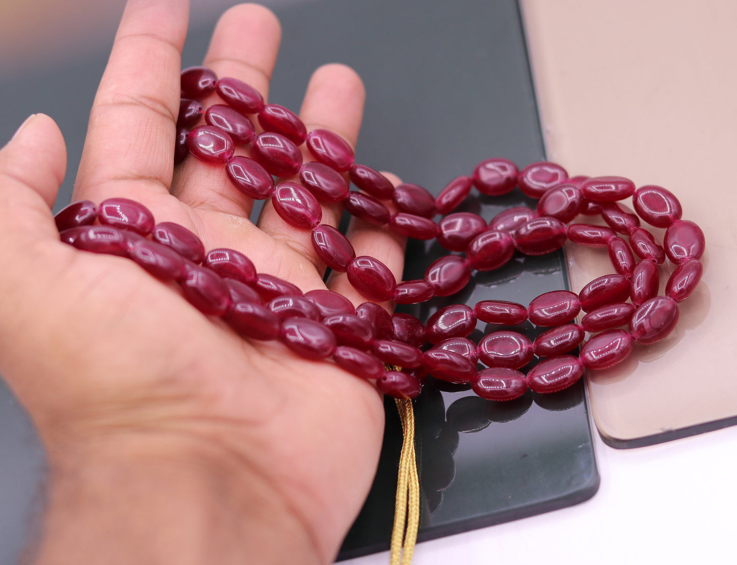 Vintage antique design handmade gorgeous Red Quartz three line necklace, excellent beaded charm necklace tribal jewelry from india qd01 - TRIBAL ORNAMENTS