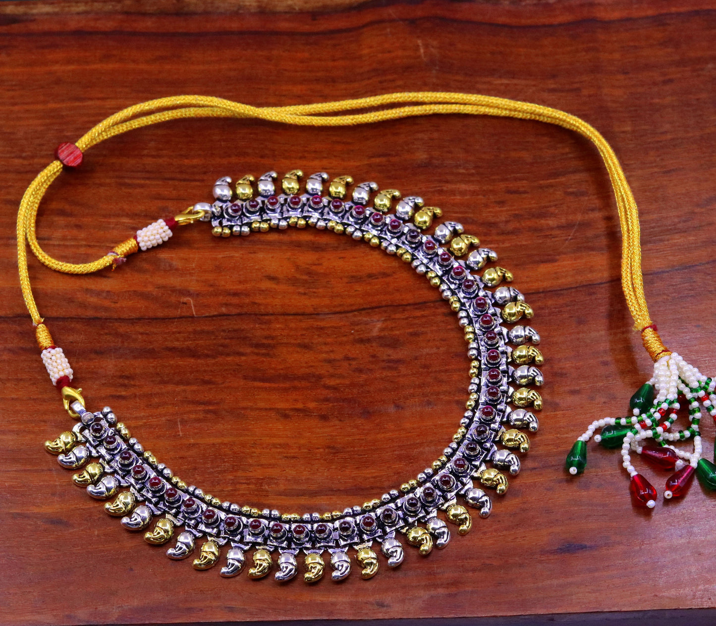 925 sterling silver dual tone mango chain with semi precious stone anklets or necklace tribal belly dance oxidized jewelry ank103 - TRIBAL ORNAMENTS