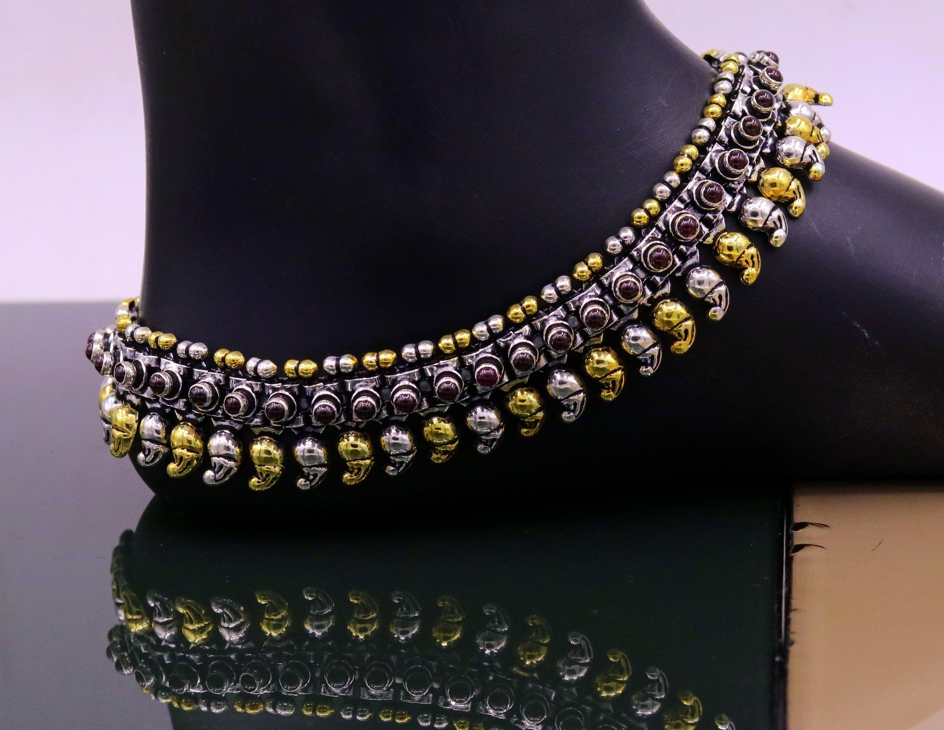 925 sterling silver dual tone mango chain with semi precious stone anklets or necklace tribal belly dance oxidized jewelry  ank103 - TRIBAL ORNAMENTS