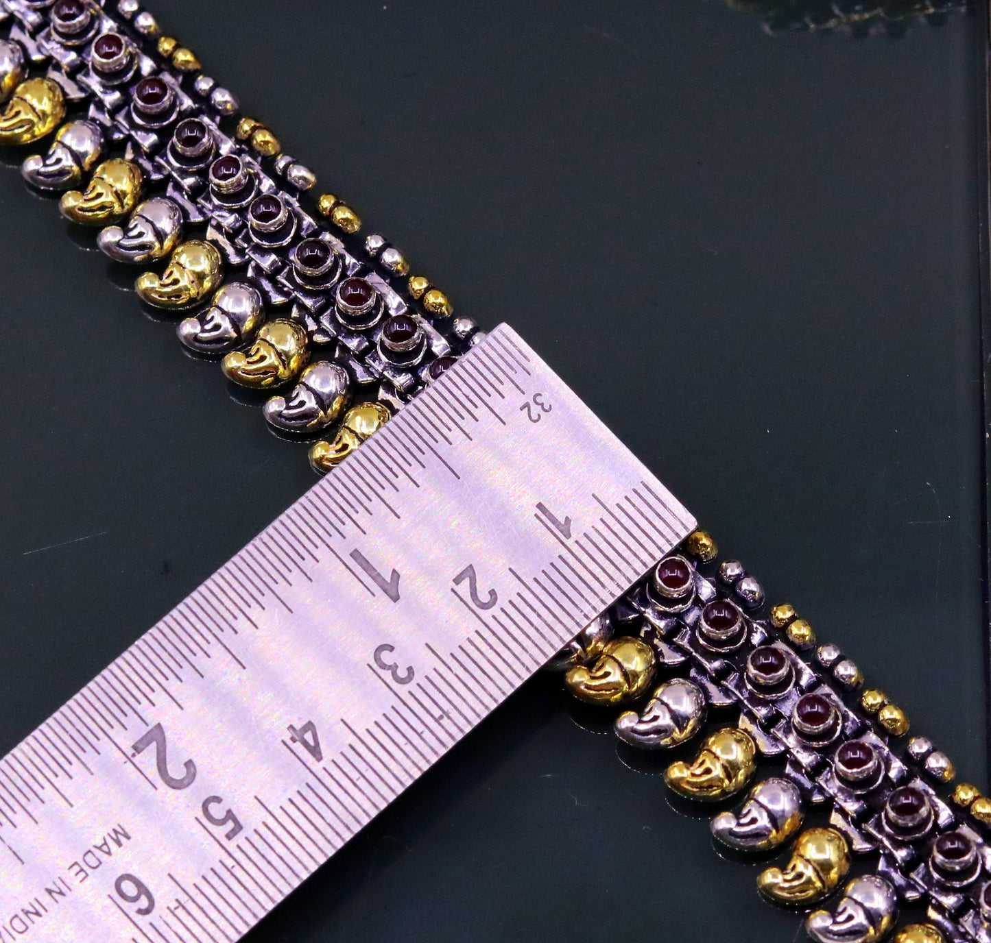 925 sterling silver dual tone mango chain with semi precious stone anklets or necklace tribal belly dance oxidized jewelry ank103 - TRIBAL ORNAMENTS