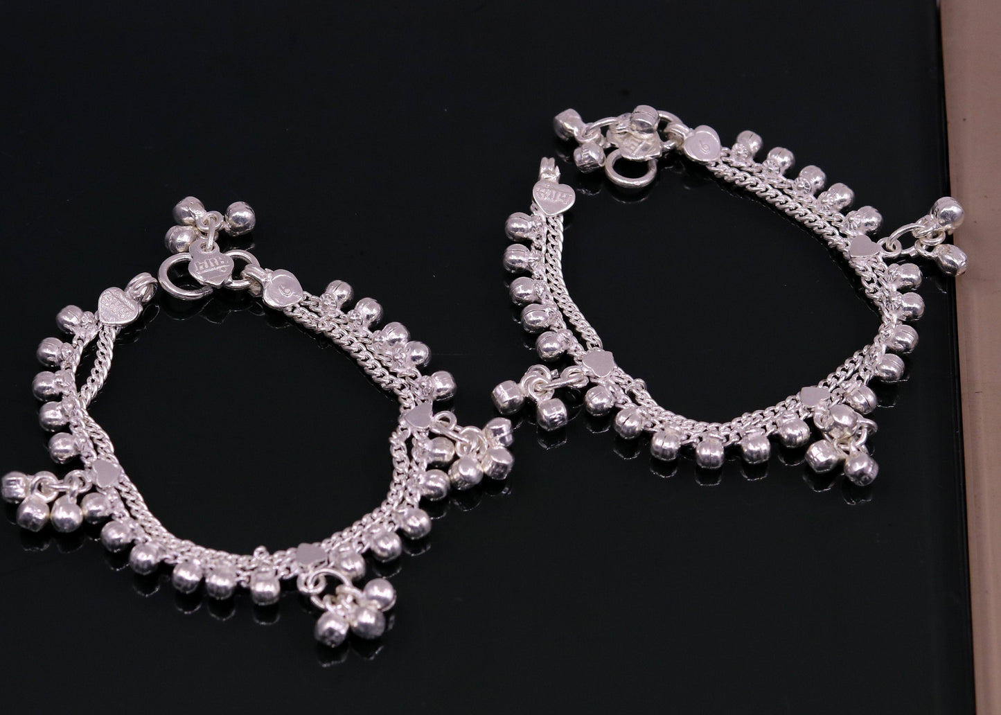 Vintage design sterling silver handmade amazing noisy hanging drops bells baby anklet, baby ankle bracelet, charm bracelet from india ank125 - TRIBAL ORNAMENTS