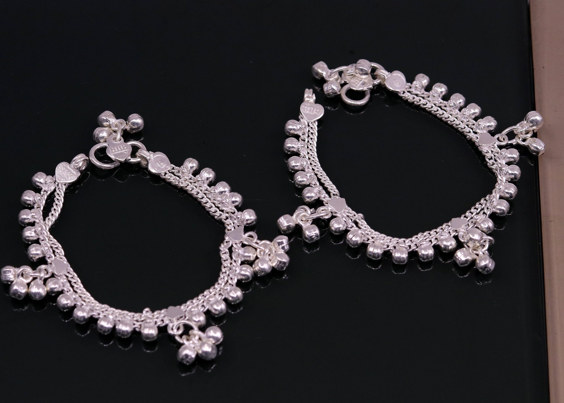 Vintage design sterling silver handmade amazing noisy hanging drops bells baby anklet, baby ankle bracelet, charm bracelet from india ank125 - TRIBAL ORNAMENTS