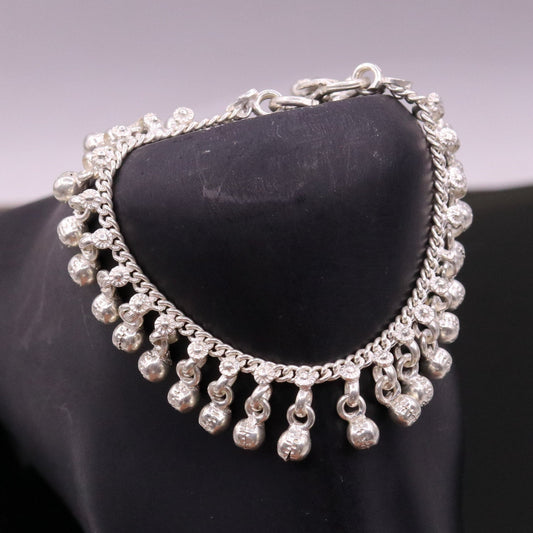 7" long Vintage design sterling silver handmade amazing noisy hanging drops bells baby anklet, baby ankle bracelet, charm bracelet ank364 - TRIBAL ORNAMENTS