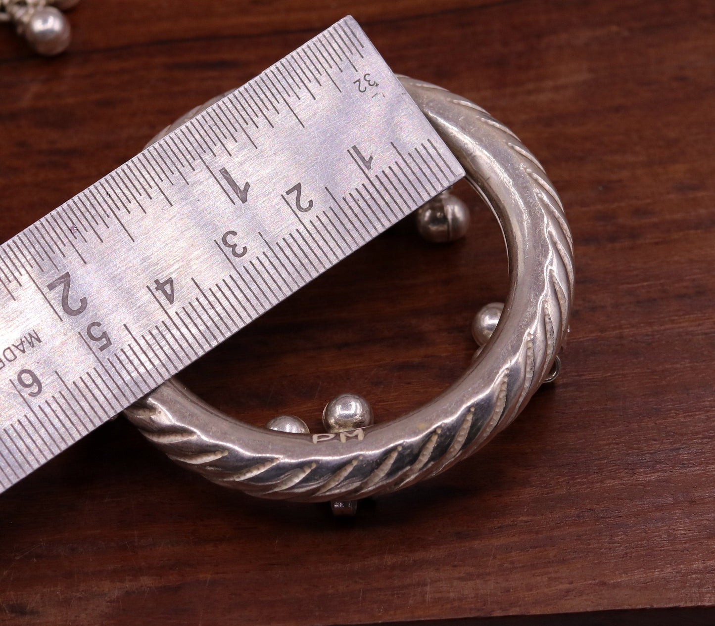 Vintage antique design handmade Sterling silver baby bangle bracelet kada with hanging noisy bells fabulous gifting jewelry from india ba47 - TRIBAL ORNAMENTS
