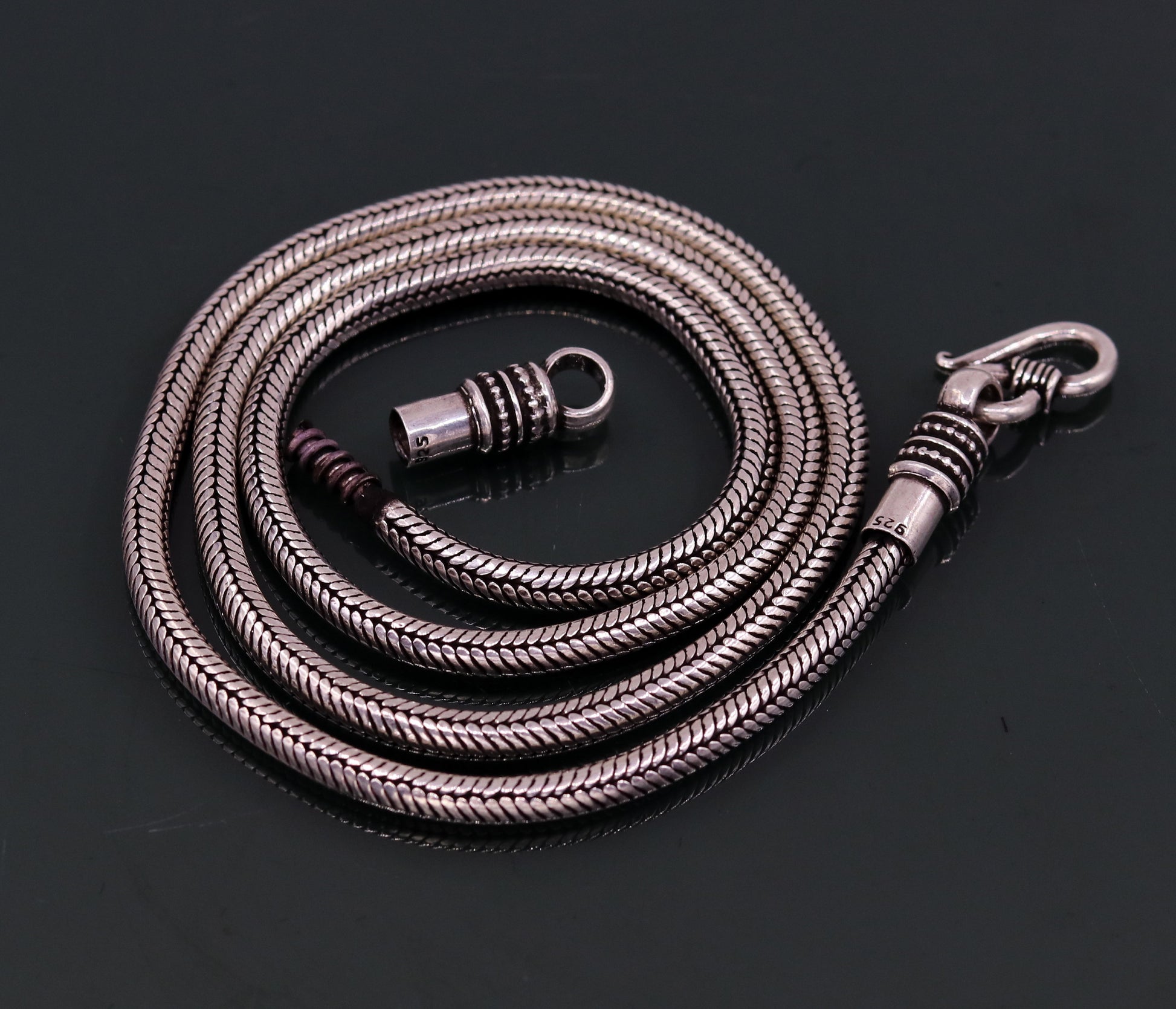 925 sterling silver 24" handmade snake chain screw chain pendant chain excellent oxidized silver necklace vintage design tribal jewelry ch67 - TRIBAL ORNAMENTS