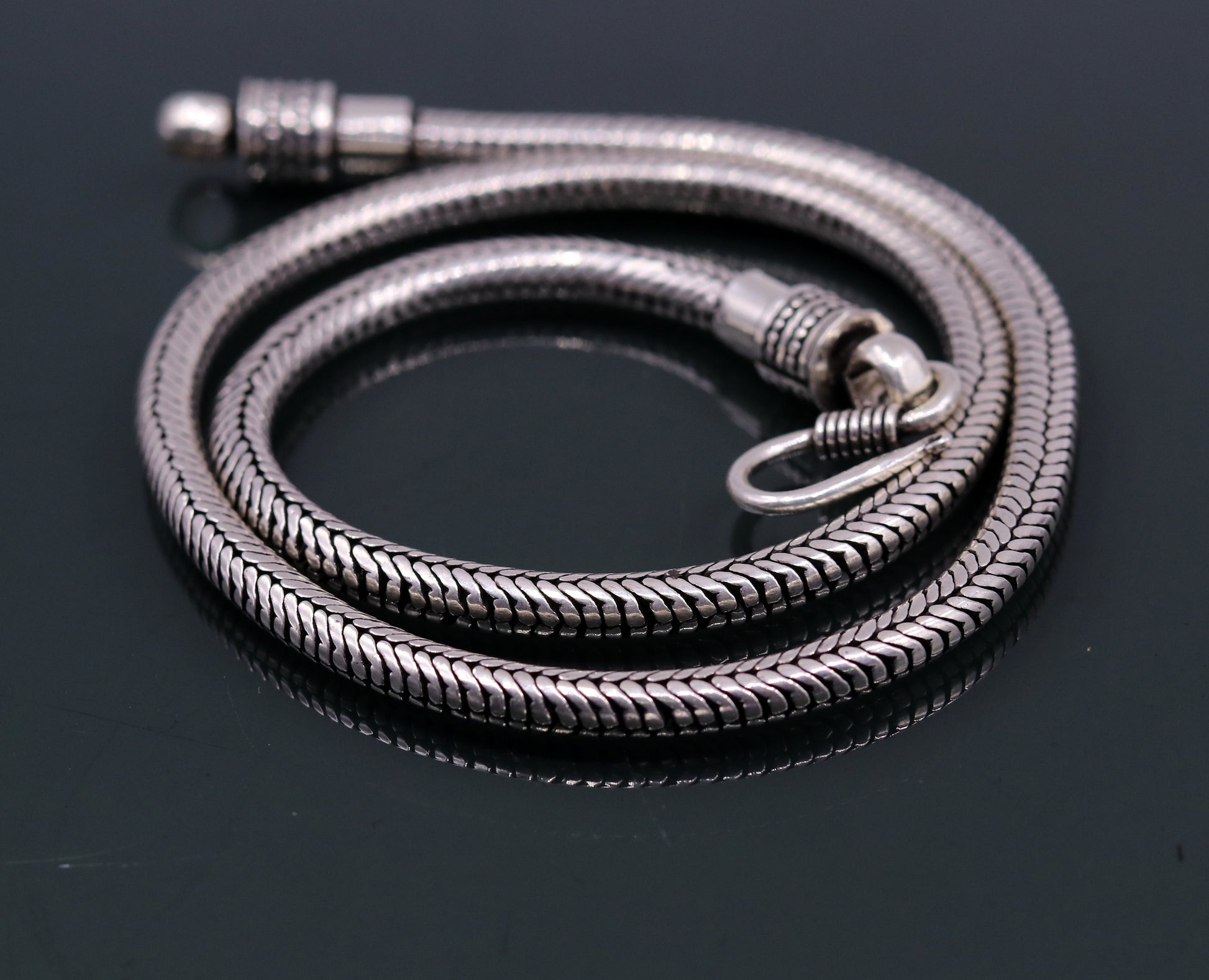 Vintage design 925 sterling silver handmade 18" snake chain pendant chain excellent oxidized silver solid chain necklace tribal jewelry CH60 - TRIBAL ORNAMENTS