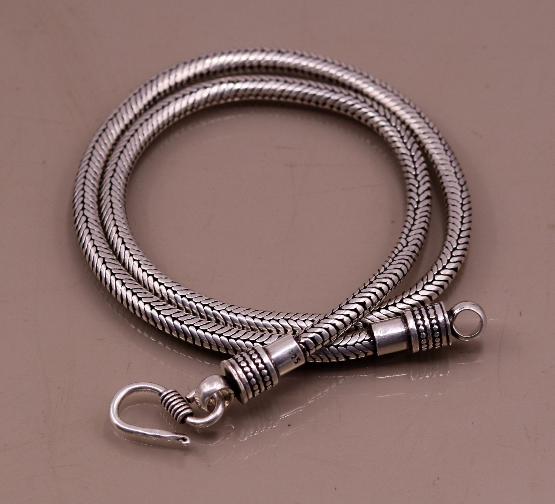 Vintage design 925 sterling silver handmade 18" snake chain pendant chain excellent oxidized silver solid chain necklace tribal jewelry CH60 - TRIBAL ORNAMENTS