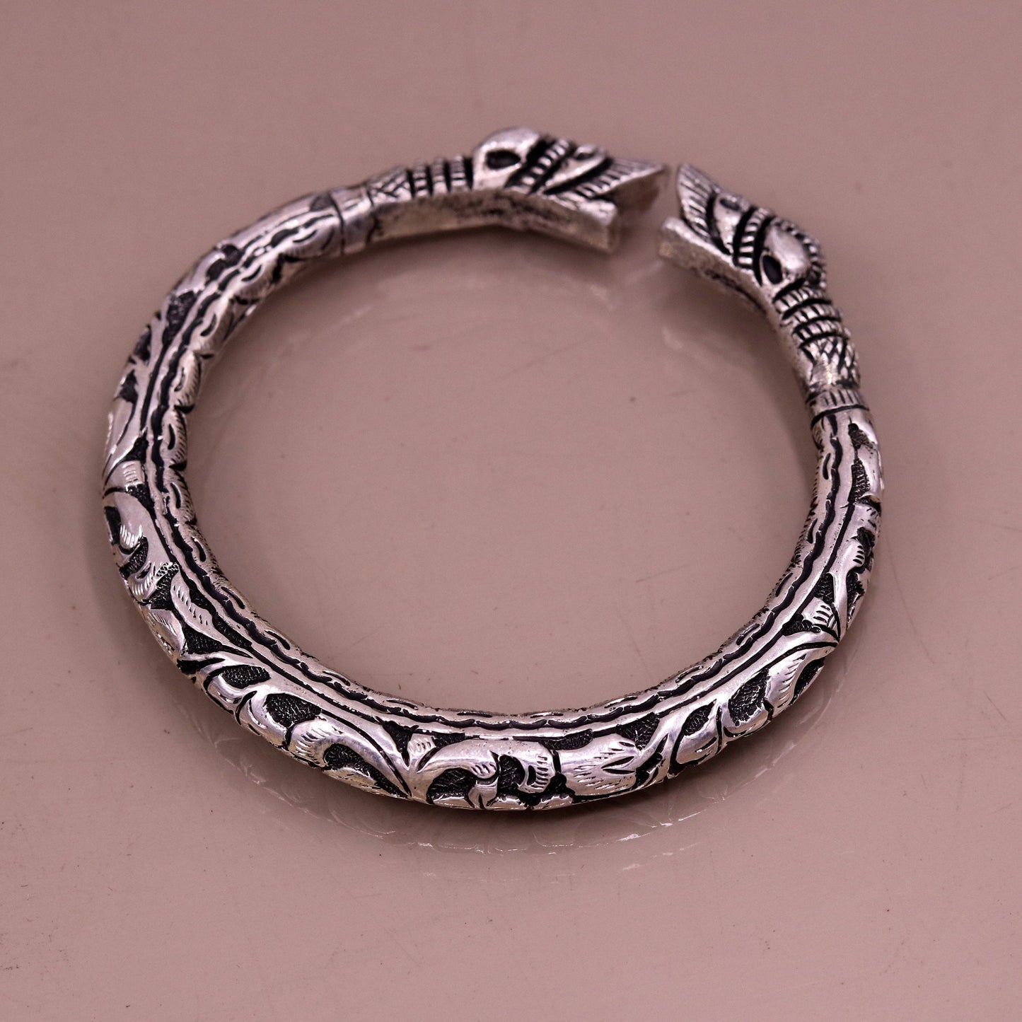 925 sterling silver handcrafted crocodile face vintage antique design chitai work bangle bracelet kada unisex ethnic tribal jewelry nsk230 - TRIBAL ORNAMENTS