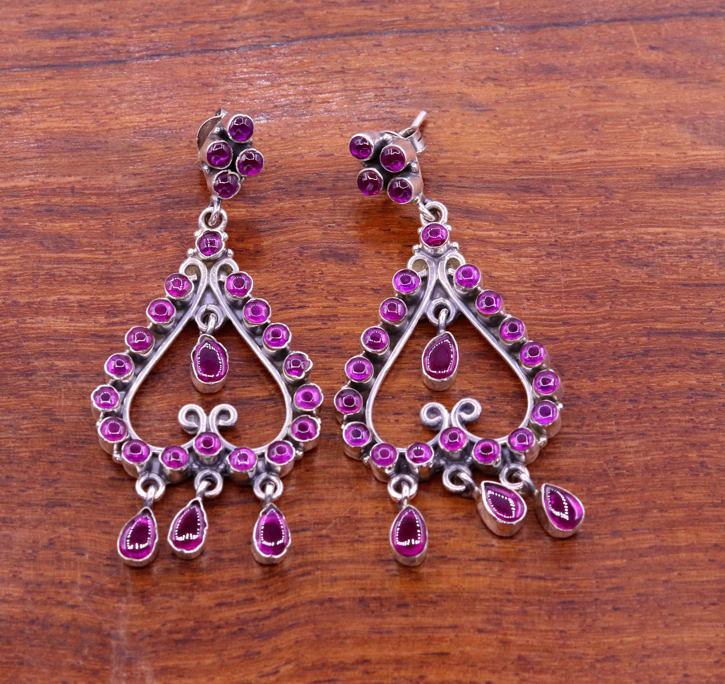 Handmade 925 sterling silver pretty attractive Red Gemstone drop dangle stud earring excellent vintage style girls party jewelry india s727 - TRIBAL ORNAMENTS