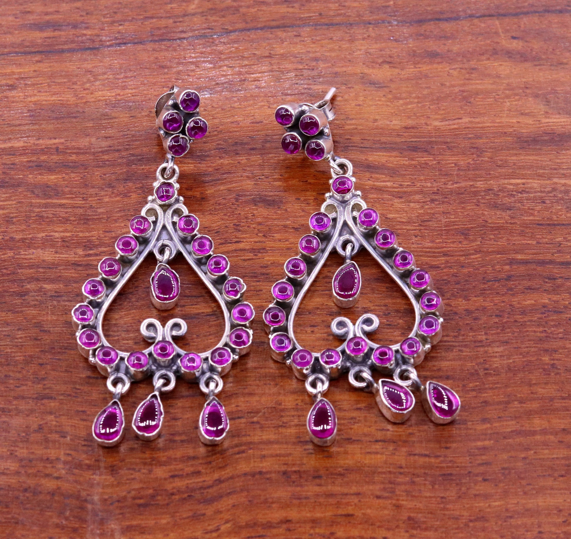 Handmade 925 sterling silver pretty attractive Red Gemstone drop dangle stud earring excellent vintage style girls party jewelry india s727 - TRIBAL ORNAMENTS