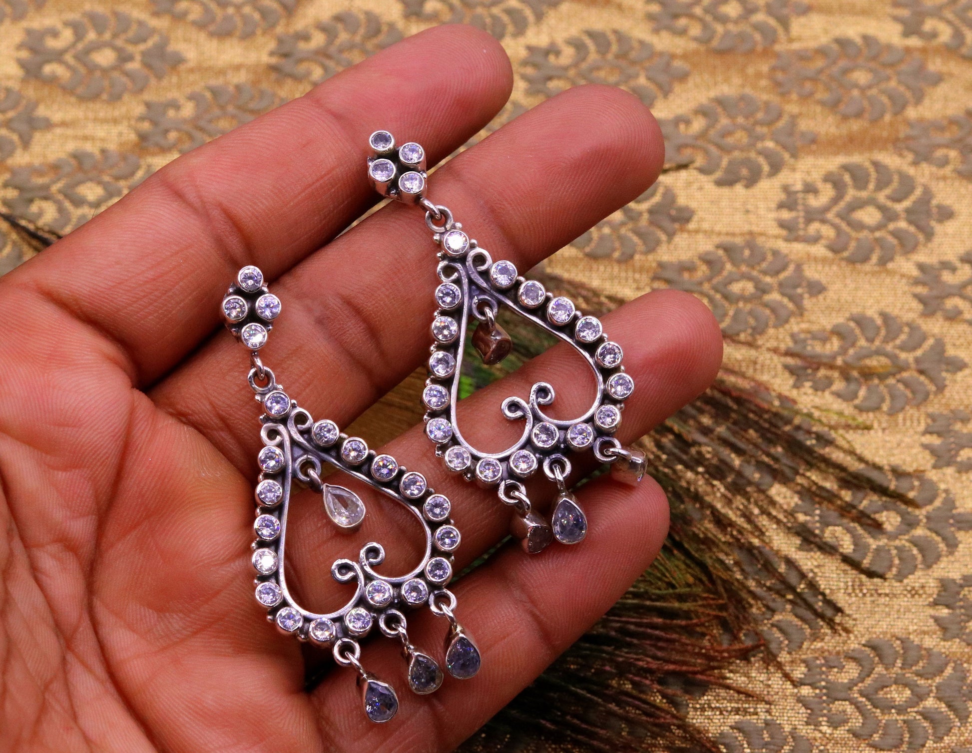 Amazing modern stylish 925 real silver handmade drop dangle stud earring excellent cubic zircon girls party jewelry, drop dangle  india s729 - TRIBAL ORNAMENTS