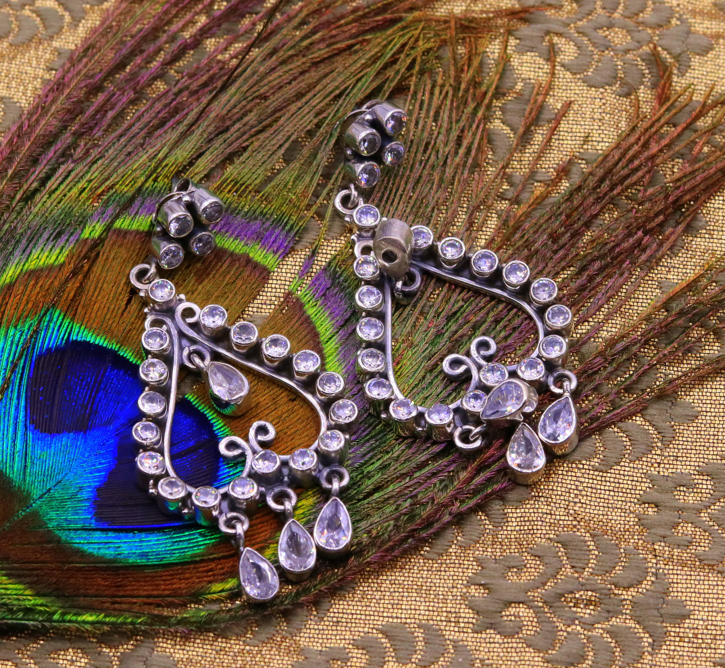 Amazing modern stylish 925 real silver handmade drop dangle stud earring excellent cubic zircon girls party jewelry, drop dangle  india s729 - TRIBAL ORNAMENTS