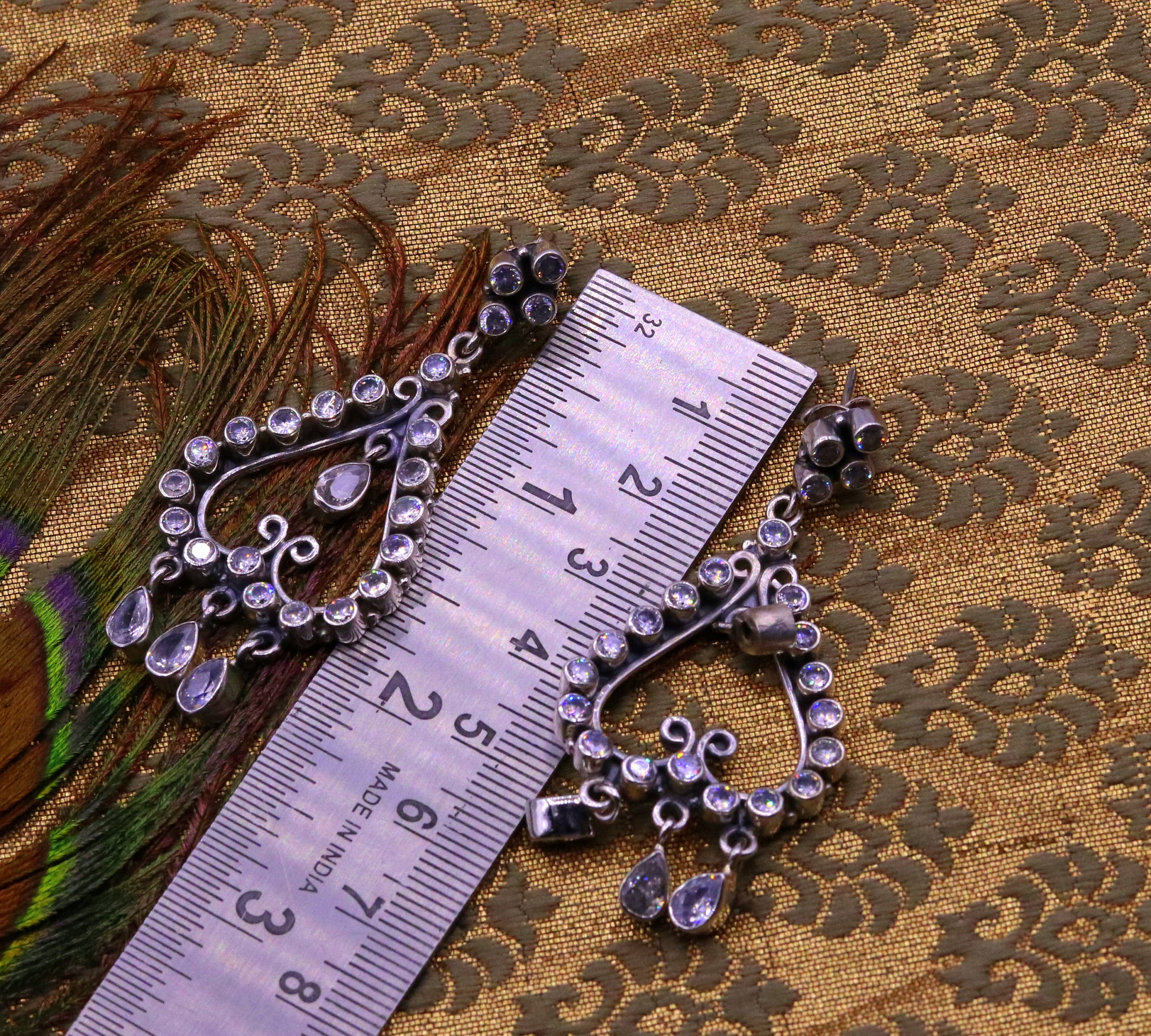 Amazing modern stylish 925 real silver handmade drop dangle stud earring excellent cubic zircon girls party jewelry, drop dangle  india s729 - TRIBAL ORNAMENTS