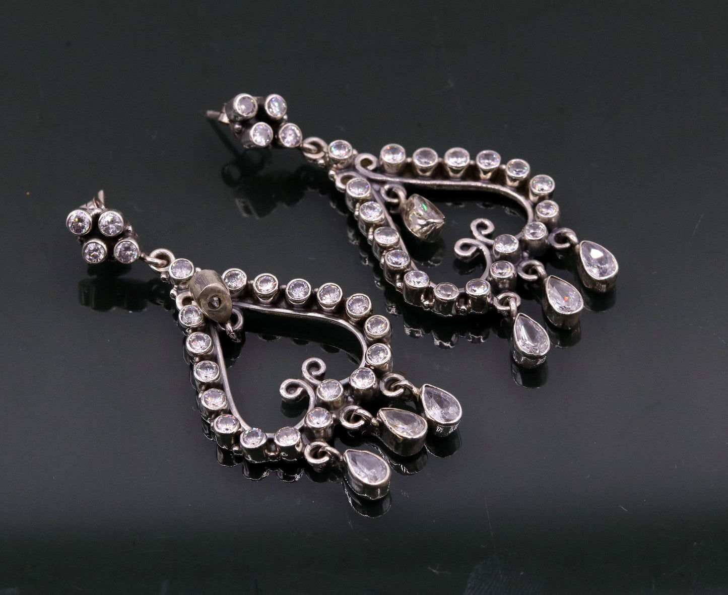 Amazing modern stylish 925 real silver handmade drop dangle stud earring excellent cubic zircon girls party jewelry, drop dangle  india s729 - TRIBAL ORNAMENTS