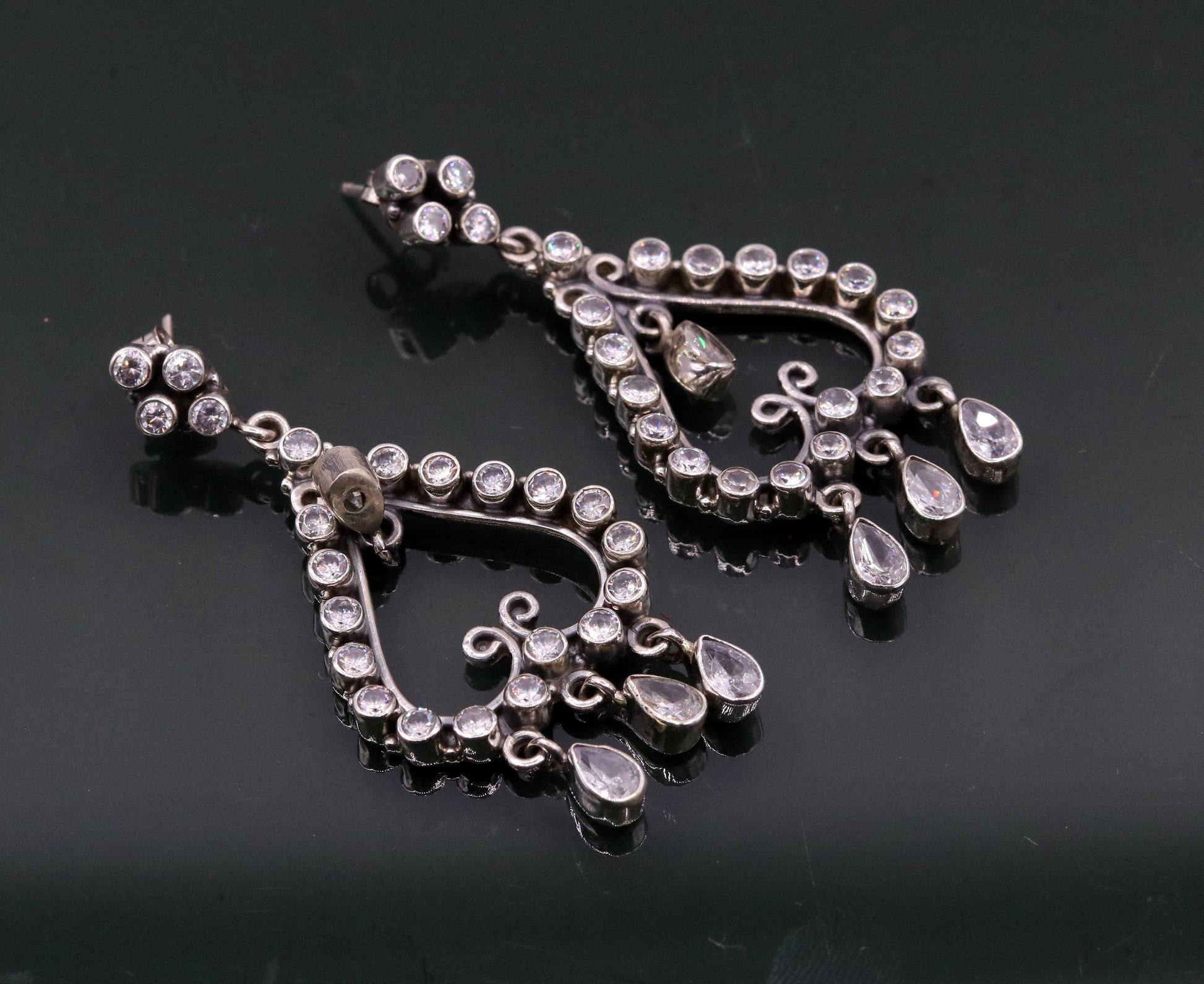 Amazing modern stylish 925 real silver handmade drop dangle stud earring excellent cubic zircon girls party jewelry, drop dangle  india s729 - TRIBAL ORNAMENTS