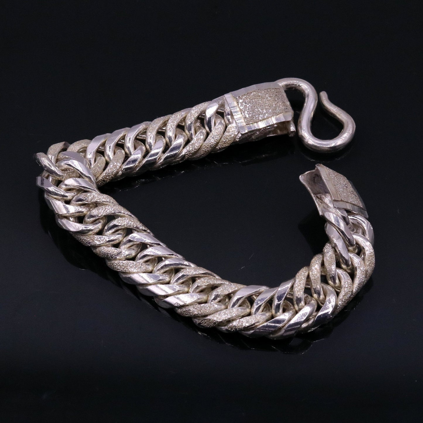8" solid long Vintage antique cuban link chain 925 sterling silver bracelet, excellent unisex gifting custom made jewelry from india sbr151 - TRIBAL ORNAMENTS