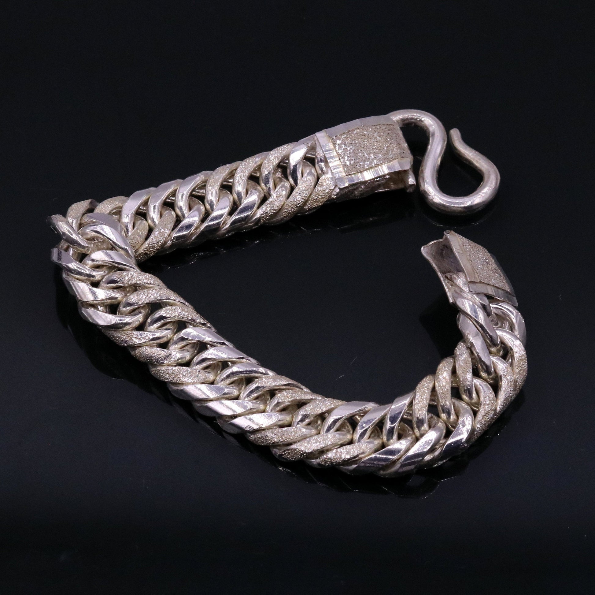 8" solid long Vintage antique cuban link chain 925 sterling silver bracelet, excellent unisex gifting custom made jewelry from india sbr151 - TRIBAL ORNAMENTS