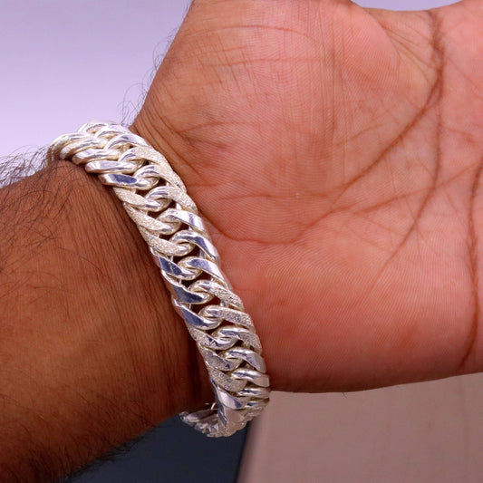 8" solid long Vintage antique cuban link chain 925 sterling silver bracelet, excellent unisex gifting custom made jewelry from india sbr151 - TRIBAL ORNAMENTS