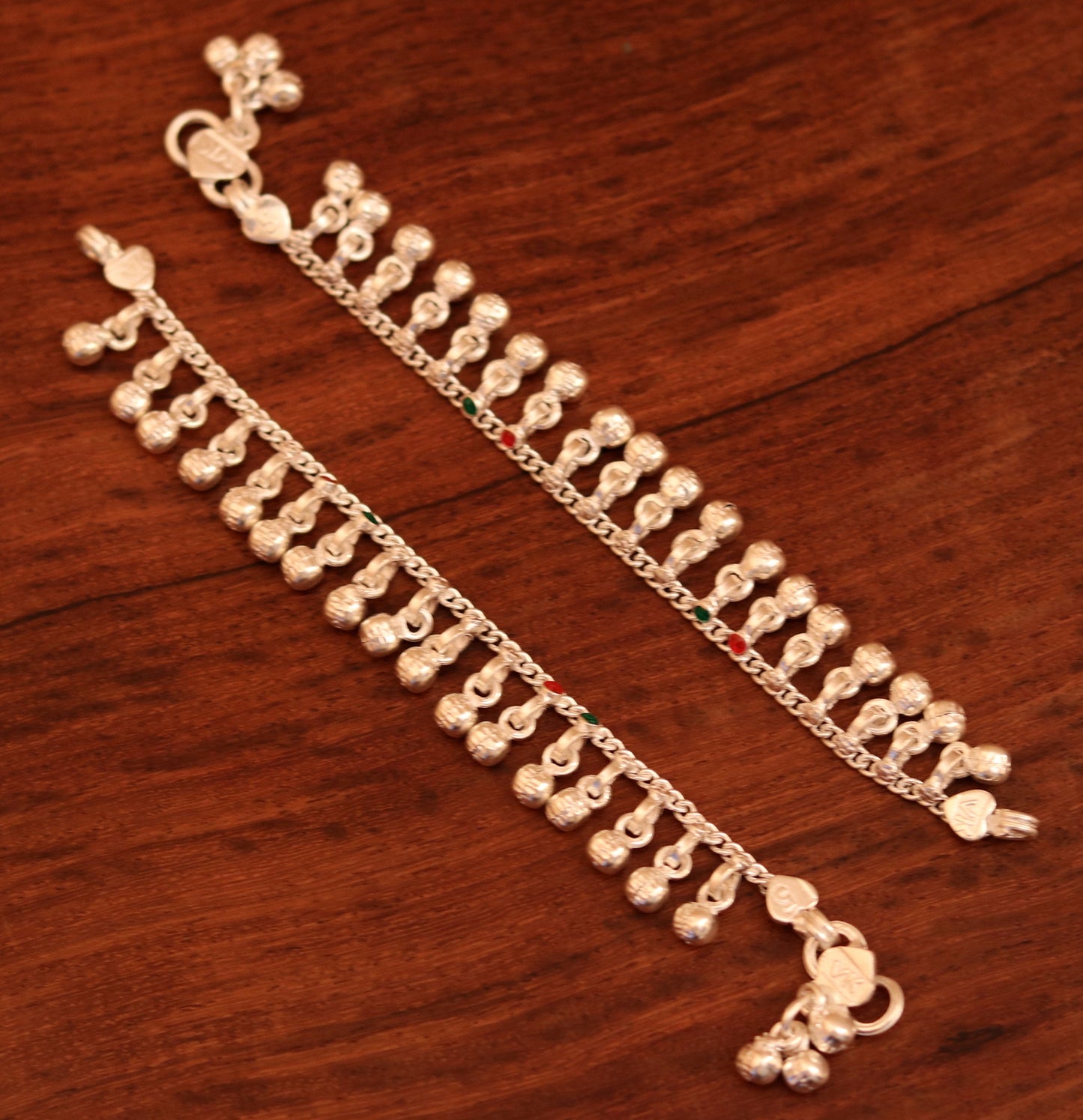 6"inches long Sterling silver handmade amazing single chain ankle bracelet baby jingling anklet noisy sound bells charm jewelry ank152 - TRIBAL ORNAMENTS