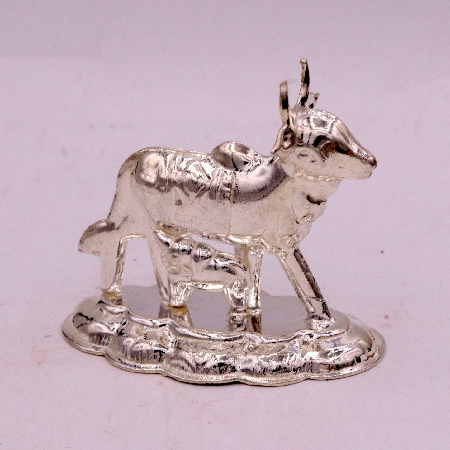 Vintage antique design handmade Kamdhenu Cow with Calf sterling silver statue art sculpture, silver figurine hope temple art decor cox sst10 - TRIBAL ORNAMENTS