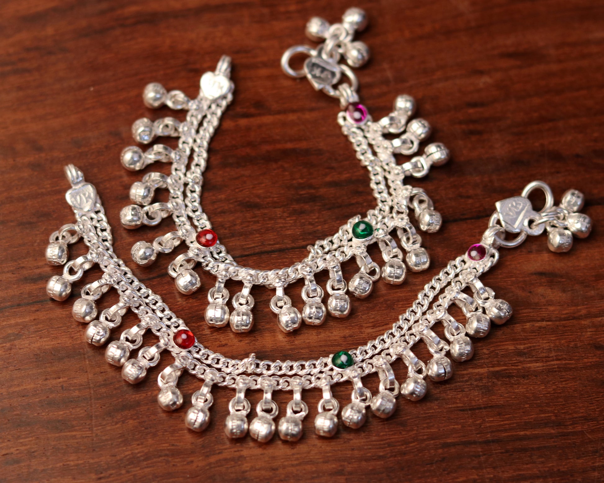 5.1" handmade vintage trendy style sterling silver fabulous baby anklets, unisex baby ankle bracelet with awesome nosy jingle bells ank164 - TRIBAL ORNAMENTS