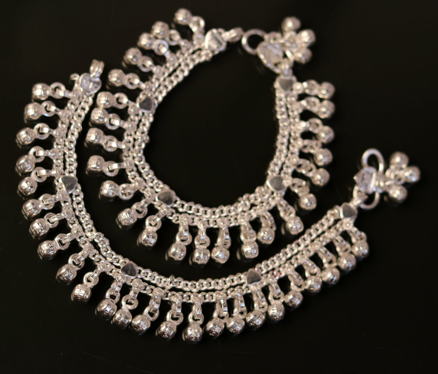 5.5" Handmade vintage antique style sterling silver fabulous noisy jingle bells anklets , new born baby foot bracelet jewelry ank193 - TRIBAL ORNAMENTS